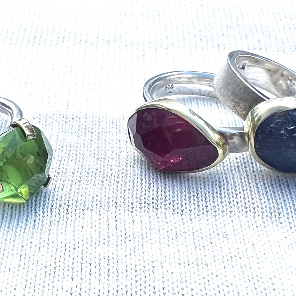 Bundle of 4 precious gem rings in 14k and silver